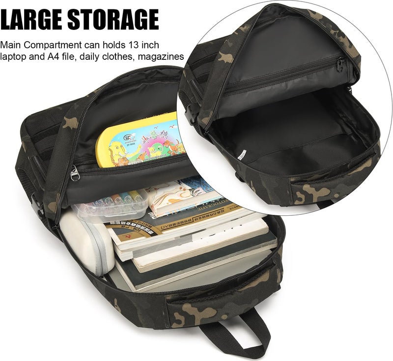 SunForMorning Kids Tactical Backpack Army Molle Bookbag Military Boys Backpack for School, Outdoor, Camping (Includes 2 Patches+1Carabiner), Black CM - Image 4